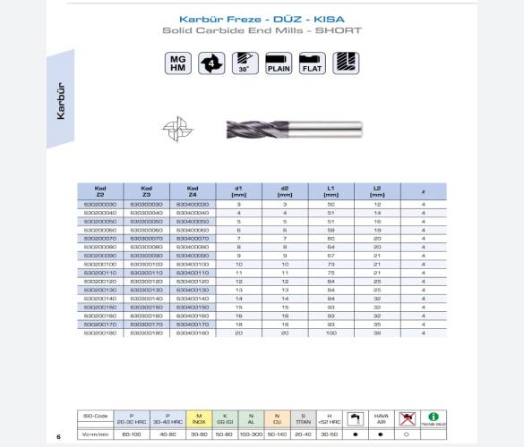 10x21 MM Z4 KAPLAMALI DÜZ UÇLU KARBÜR FREZE HRC 48 - 5