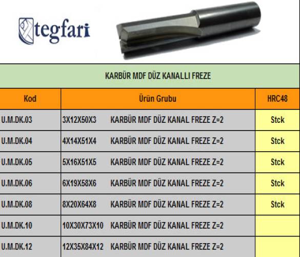 3x12X50x3 MM MDF AHŞAP DÜZ HELİS Z2 KARBÜR FREZE TEGFARİ - 9