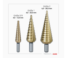 KADEMELİ MATKAP UCU SETİ TERRAX KAPLAMALI HSS (4-12),(4-20),(6-30) MM