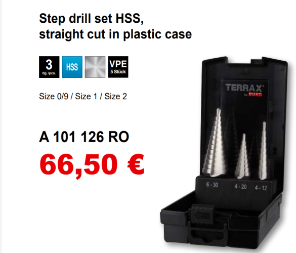 KADEMELİ MATKAP UCU SETİ TERRAX KAPLAMASIZ HSS (4-12),(4-20),(6-30) MM - 0